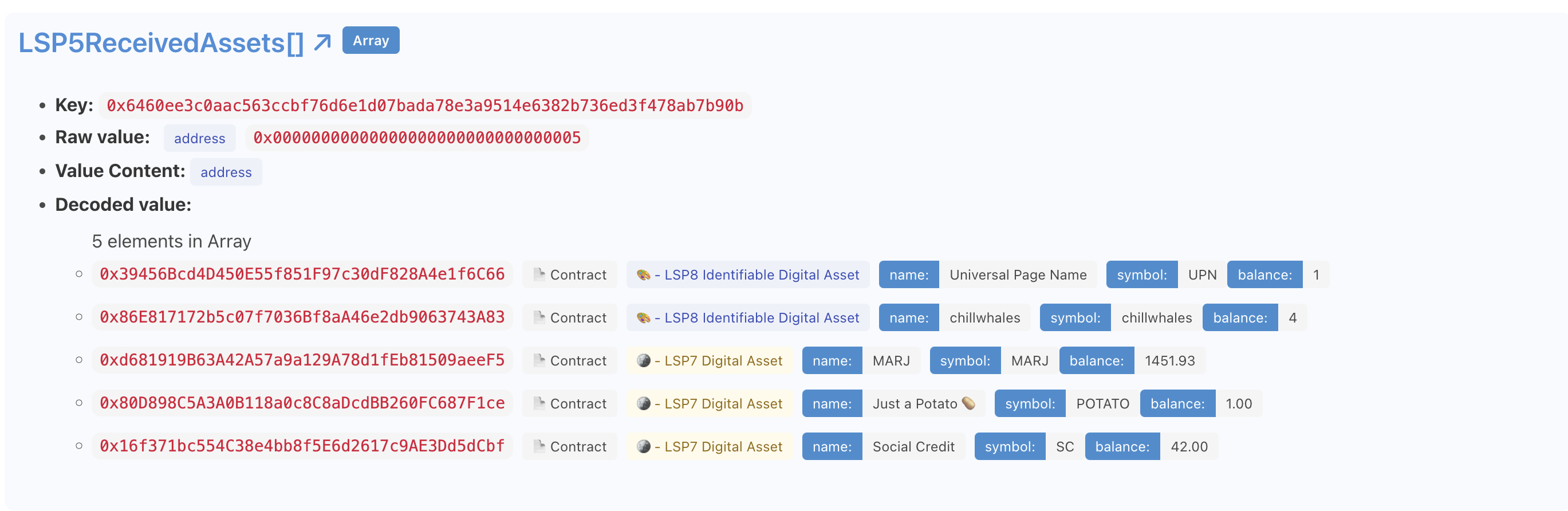 LSP5 Received Assets on ERC725-Inspect