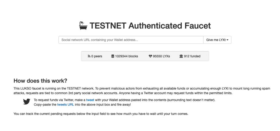 Testnet Faucet screenshot