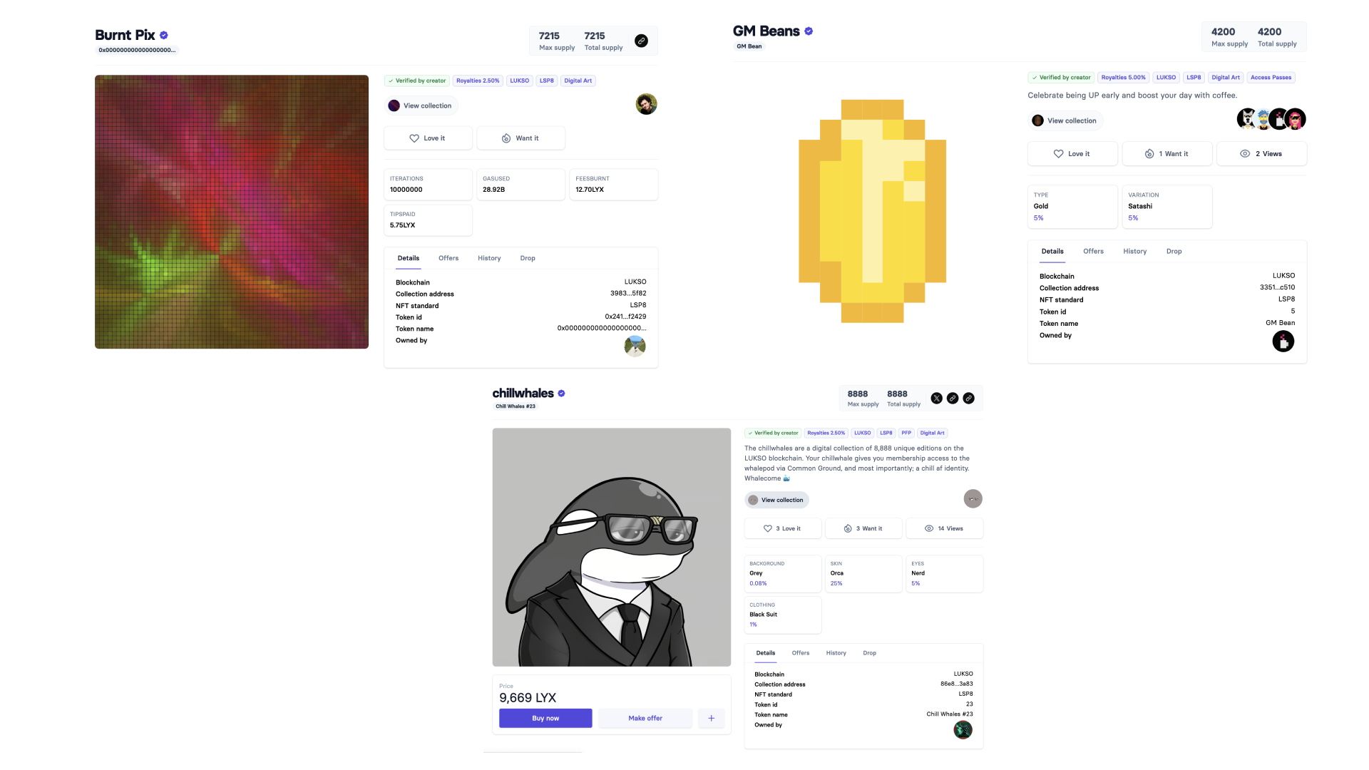 `Examples of metadata for different NFTs.