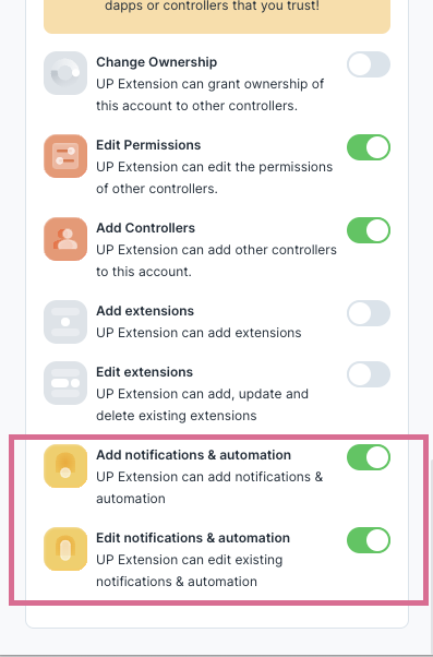 Screenshot of the controller permissions in the extension