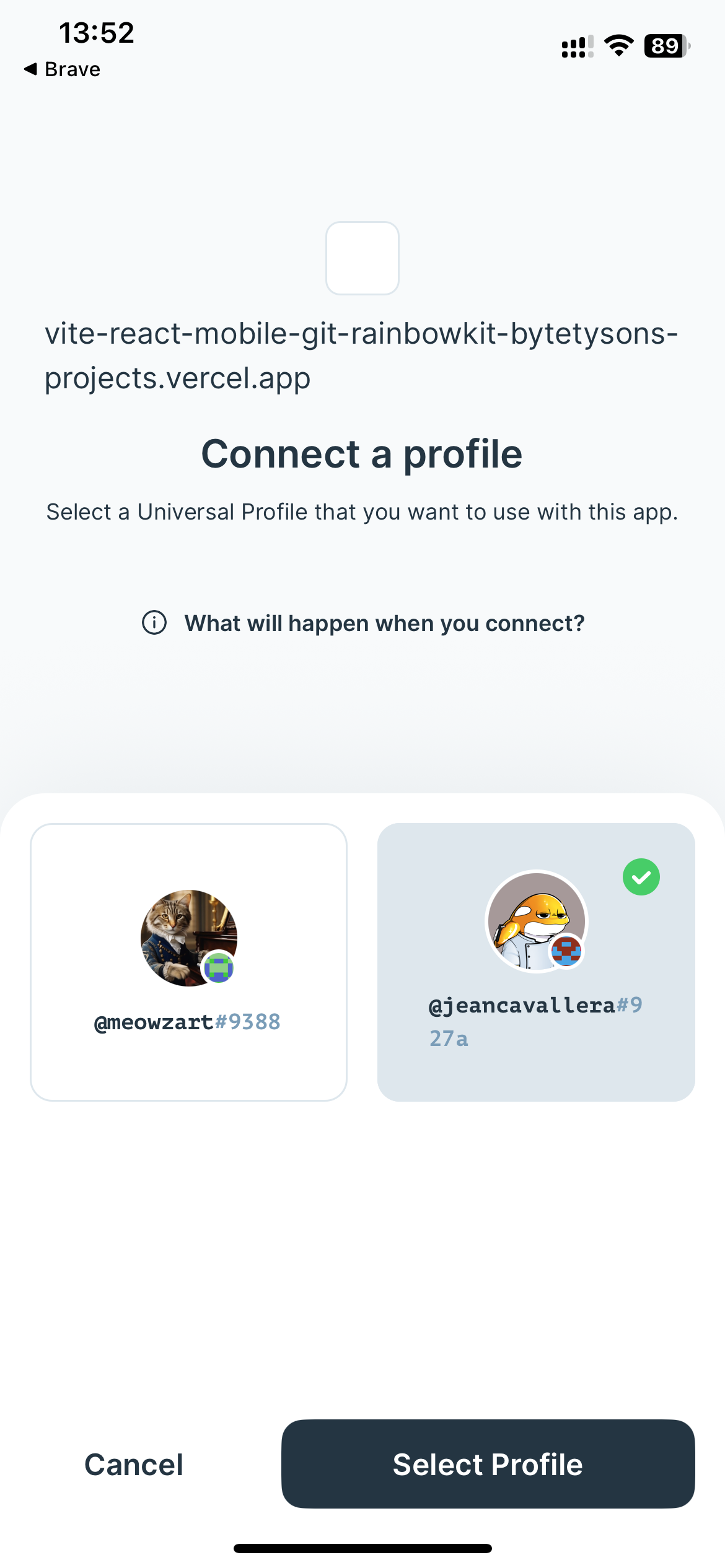 Example of UP Mobile App Connection Screen
